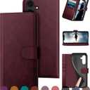 DuckSky for Samsung Galaxy S23 FE Genuine Leather Wallet case RFID Blocking4 Credit Card HolderReal Leather Flip Folio Book Phone case Protective Cover Women Men for S23FE case Wine Red