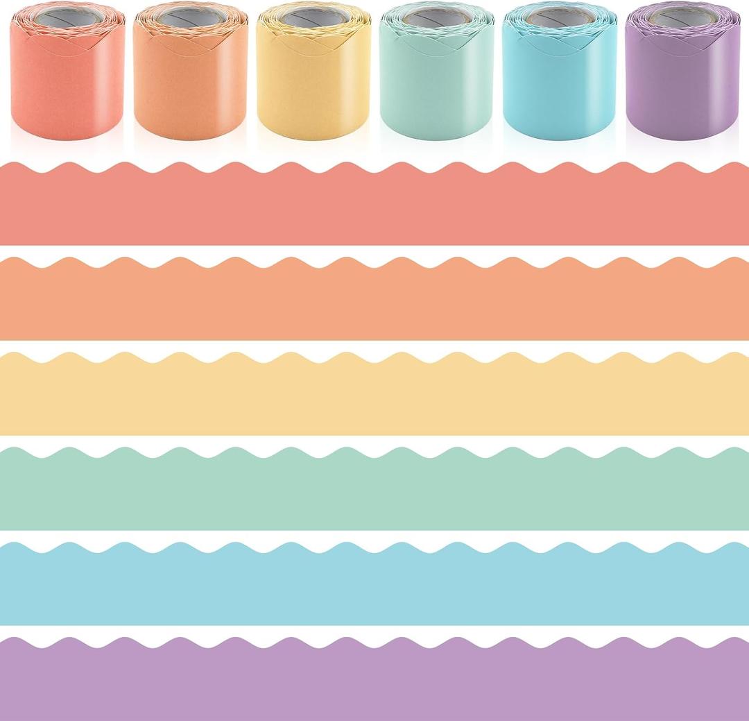 6 Rolls 196.8 Ft Pastel Bulletin Board Borders Scalloped Classroom Summer Bulletin Board Trim for Teachers Pastel Decorations for Bulletin Boards,School,Classroom, Posters, Home, Party, 6.3 x 4.53 inches