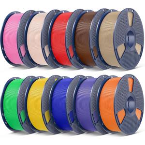 SUNLU 3D Printer Filament Bundle, PLA Plus Filament 10KG 1.75mm, Neatly Wound Filament,10 Colors, 1KG Spool, Coffee Brown+ Red+ Klein Blue+ Green+ Vivid Yellow+ Sunny Orange+ Lavender Purple+ Pink+ Beige+Oak
