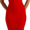 Kaximil Women's Sexy Bodycon Ruched Square Neck Midi Dresses Elegant Sleeveless Ruffle Cocktail Party Dress, Small, Red