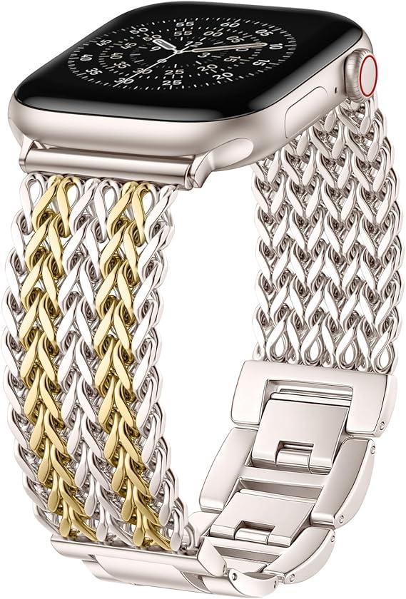 Metal Band Compatible with Apple Watch Bands for Women 40mm 41mm 42mm 38mm 44mm 45mm 46mm 49mm, Dressy Stainless Steel Link Bracelet, Designer Strap for iWatch Series 11/SE/10/9/8/7/6/5/4/3/2/1/Ultra