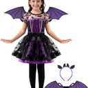 Spooktacular Creations Halloween Girl Purple Bat Tutu Costume, Toddler Bat Vampire Outfit for Kids Halloween Dress Up Party (Toddler(3-4 yrs))