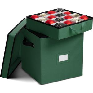 Zober Christmas Ornament Storage Box - Stores 64 Ornaments - Non-Woven, Tear- Proof Christmas Ornament Storage Containers - 3 Inch Cube Compartments - Green