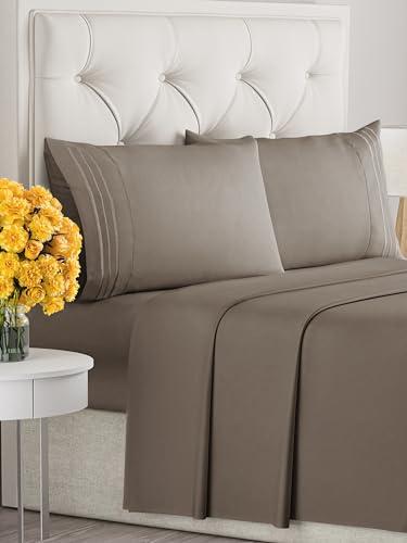 Queen Size 4 Piece Sheet Set - Ultra Soft & Cooling Bed Sheets - Fits 8 Inch to 16 inch Mattress - Wrinkle Free & Fade Resistant with Deep Pockets - Breathable, Comfy Hotel Luxury Bedding - Dark Taupe