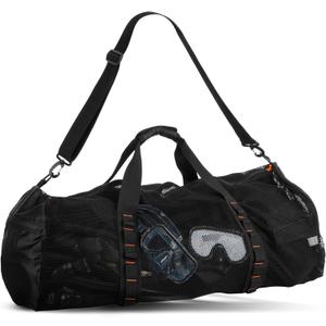 Fitdom 90L Large Mesh Duffle Bag for Scuba Dive or Snorkel Equipment. Best for Water Sports & Beach Activities like Swimming, Diving & Snorkeling. Perfect for Travel, Storage Swim Gym Gears & Balls (Black)