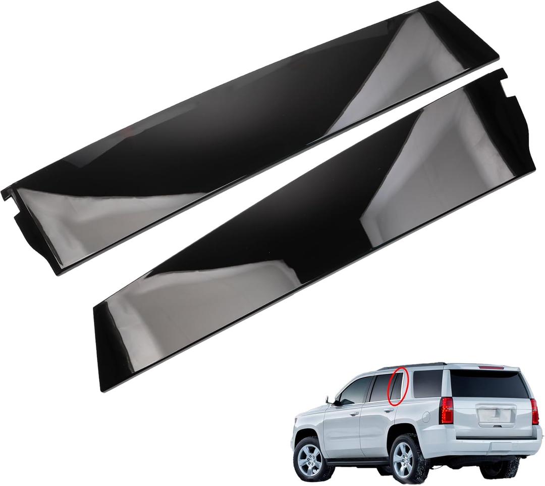Dasbecan 926-245 Rear Door Applique Molding Window Trim Rearward Compatible with Chevrolet Chevy Tahoe Cadillac Escalade GMC Yukon 2015-2018, Left and Right Gloss Black Panel Replaces 926-246