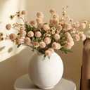 HyeFlora Fake Kiku Flowers, Faux Silk Pompon Mums Artificial Flowers, Chrysanthemum Stems Floral Arrangement Dried Flowers Vintage Decorative Indoor Home Decor Beige with Wax (Vase not Included)