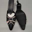 Women's Black Heels, Elegant Bow Pointed-Toe Heels, Sexy Vintage Studded Kitten Heels, Dress Party Wedding Work Backless Mule Pumps Size 41