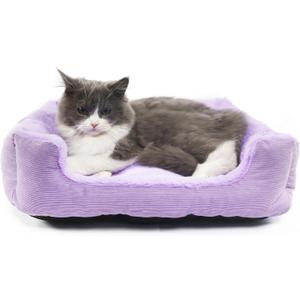 Tiny Dog Bed Extra Small Purple Rectangle Puppy Bed with Sides Soft Calming Supporting Washable 18 x 14 x 5 Inch