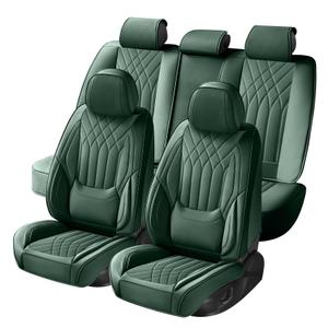 Green Car Seat Covers Front Seats Full Coverage Universal Fit Luxury Leather, Anti-Slip,Waterproof, Built-in Lumbar Support, Fits Most Cars/SUVs/Trucks, Front & Rear Seat Protection