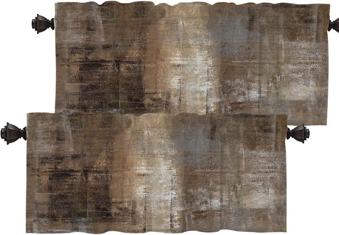 Batmerry Brown Abstract Art Valance Curtains, Grey Acrylic Window Treatment Kitchen Valances Multilayer Polyester Blackout for Living Room/Bathroom, 2 Pack 52x16 inches