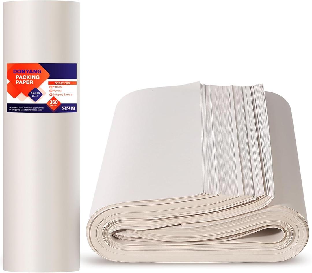 15" x 12" Newsprint Paper for Packing Boxes, 360 Sheets Packing Paper for Moving Boxes, Newspaper Packing Materials, Ideal for Drawing, Sketching, Wrapping, Shipping, Packaging, Dishes Glasses Filler (White)