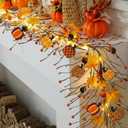 Thanksgiving Garland with Lights 9.84 ft Fall Decor Garland with Artificial Berries Pumpkins Maple Leaves Thanksgiving Decorations for Harvest Party Home Mantel Fireplace Table Wall Decor