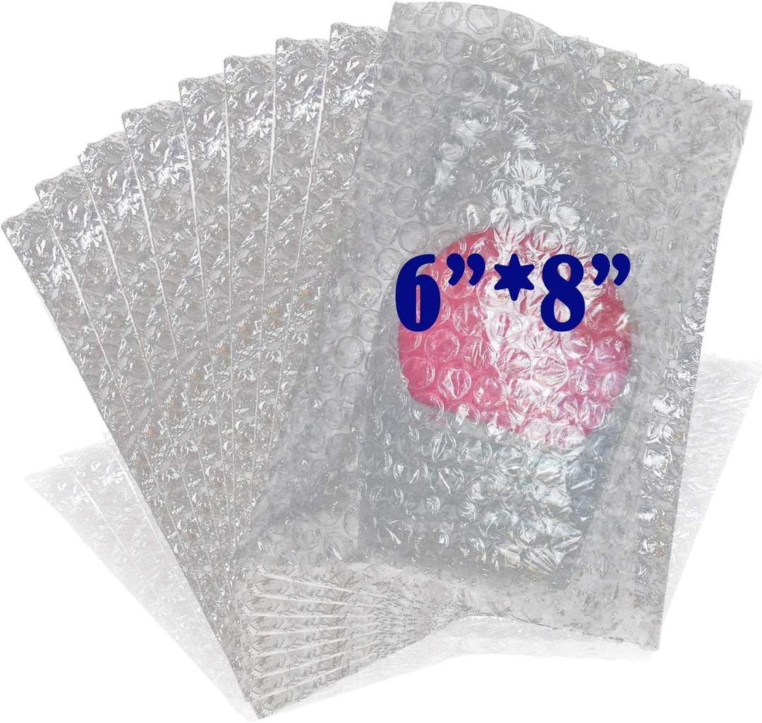 100Pack 6x8 Inch Bubble Out Bags Bubble Pouches Wrap Cushioning Packaging Bags, Double-Side Premium Small Bubble Out Pouch for Moving, Shipping, and Storage