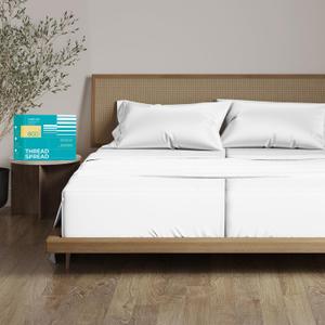 THREAD SPREAD 100% Egyptian Cotton Split King Sheets Sets for Adjustable Bed - 800 Thread Count 5 PC Top Split King Sheet for Sleep Number Bed, Soft Cooling Sheets, Fits Mattress Upto 18 inch - White