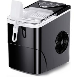 Silonn Countertop Ice Maker, 9 Ice Cubes in 6 Mins, 26 Lbs in 24 Hrs, Compact Ice Machine with Ice Basket & Scoop, 2 Ice Sizes, Self-Cleaning Ice Maker for Home/Party/Office/Bar/Dorm, Black