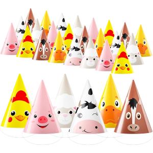 Zhanmai 30 Pcs Animal Themed Costume Headwear for Farm Kids Birthday Party Favor, DIY Photo Props Toddlers Baby Holiday Games Party Decoration, Horse, Chicken, Duck, Sheep, Cow, Pig