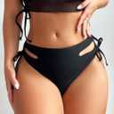 WODECASA Women's High Waisted Bikini Bottoms Cheeky High Leg Cut Out Side Tie Sexy Ruched Bathing Suit Swim Bottoms 2026 (Black, L)