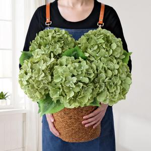 Green Flowers Artificial Hydrangeas, 5Pcs 20Inch Large Lifelike Faux Silk Flowers, Full Artificial Hydrangeas for Bouquet Table Centerpieces Indoor Spring Outdoor HomeRosemary Green