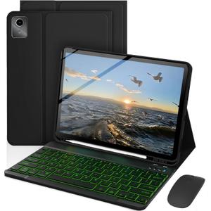 Keyboard Case for Lenovo Tab M11 / K11 LTE 11 Inch 2024, Mouse and 7 Colors Backlit Detachable Keyboard, Adjustable Stand Built in S Pen Holder, Auto-Sleep/Wake Feature, Black