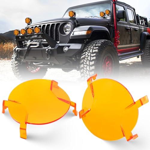 Auxbeam V-Ultra Series 3 Inch Deep Amber Light Covers 2300K Dark Amber Tone Round Offroad Lens Cap Smoked Tint Reduce Glare for Fog & Dust Low Visibility, 2 Packs