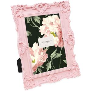 Laura Ashley 5x7 Pink Ornate Textured Hand-Crafted Resin Picture Frame with Easel & Hook for Tabletop & Wall Display, Decorative Floral Design Home Dcor, Photo Gallery, Art, More (5x7, Pink)