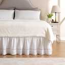 MIYE Wrap Around Ruffled Lace Bed Skirt, Elastic Dust Ruffle with Adjustable Belts, Easy to Put On, Bed Frame Cover, Machine Washable (Floral Lace/White, King/Queen-18 Drop)