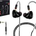 in Ear Monitor Headphones, HiFi Stereo IEM Earphones, Dynamic Dual Driver Wired Earbuds with Detachable Cable, Noise Canceling Headset for Singers Musicians Drummers Audiophile (Black)