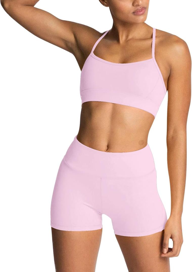 IMEKIS Women's Workout Sets 2 Piece Yoga Outfit High Waisted Biker Shorts Leggings Sports Bra Gym Fitness Clothes Tracksuit, Small