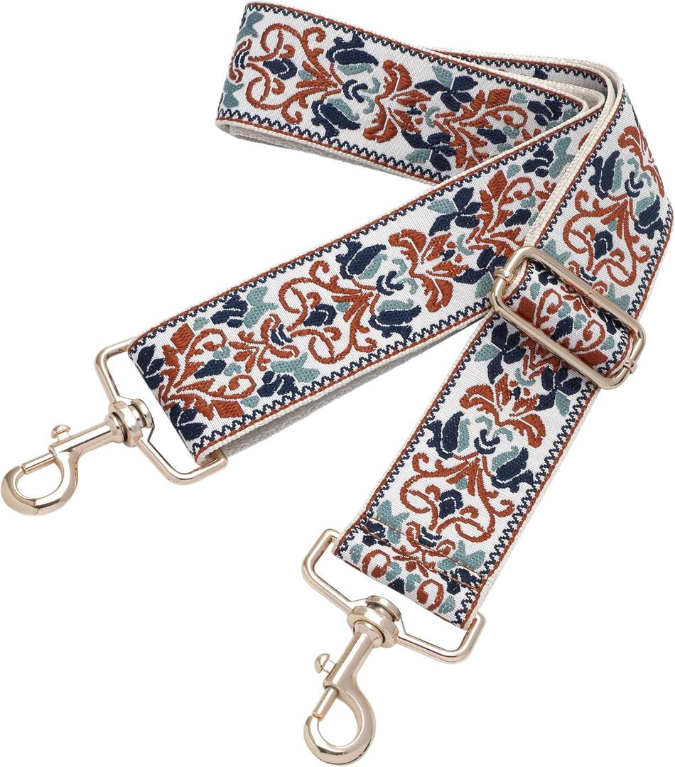 Nefelibata Purse Strap,2" Wide Purse Strap Adjustable Replacement,Multi-pattern Crossbody Handbag Strap (Brown Flower Embroidery)