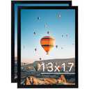 JCJMY 13x17 Black Picture Frame Set of 2, Horizontal and Vertical Formats for Wall Hanging, 13 x 17 Wall Gallery Poster Photo Frames with Shatter Resistant Plexiglass, 2 Pack, Black