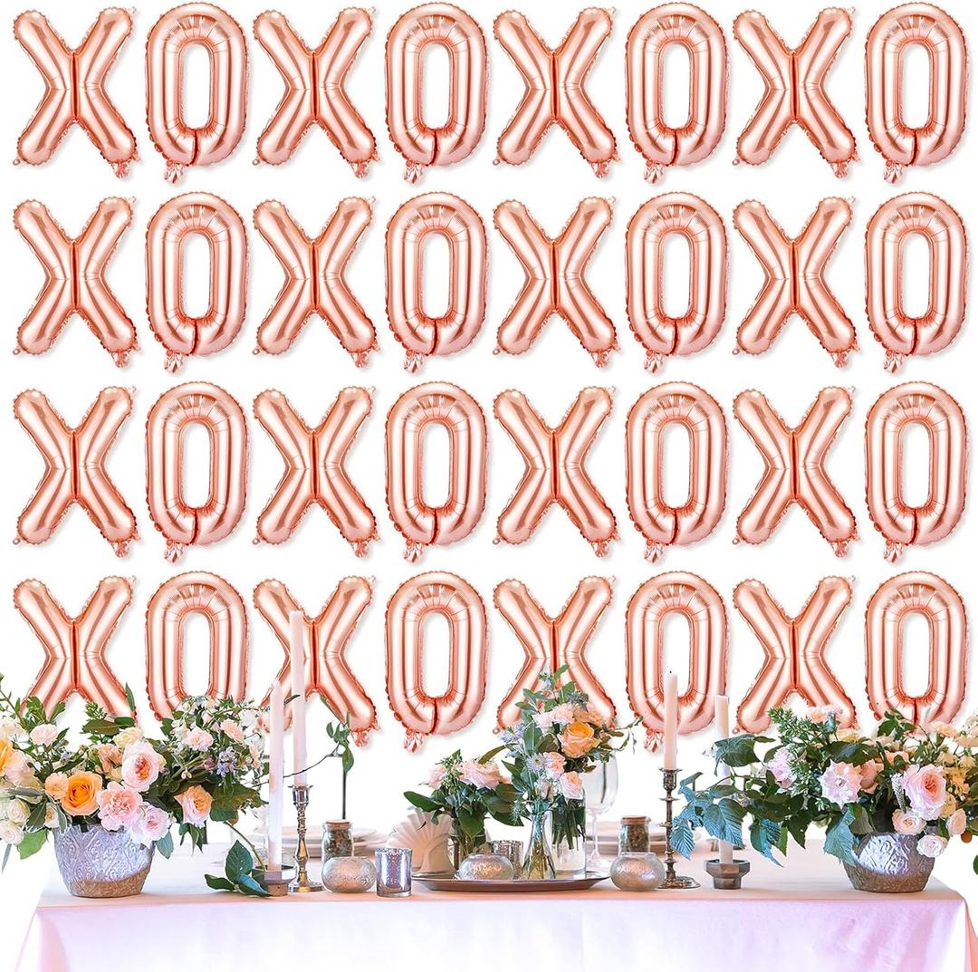32 Pcs Valentines 16 Inches Xoxo Balloons Xoxo Letter Foil Balloons Banner Galentines Day Decorations for Wedding Anniversary Bachelorette Party Supply(Rose Gold)