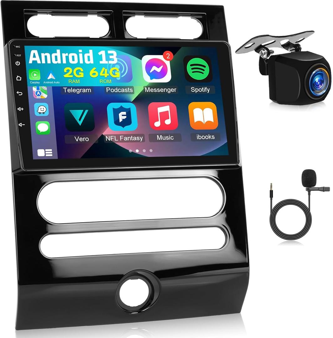2+64G Android Car Stereo for Ford Expedition 2007-2014 (Auto A/C) - 9 Inch Touchscreen Radio with Wireless Carplay, Android Auto, WiFi, GPS Navigation, Equalizer, SWC, Mirror Link + AHD Backup Camera