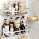 OMAIRA 3-Pack Shower Caddy with Soap Holder, Adhesive Rustproof No-drill Strudy Loading Inside Shower Organizer Shelves Rack Storage Bathroom Organization for Smooth Wall Glass Tile, Silver (X-Large)