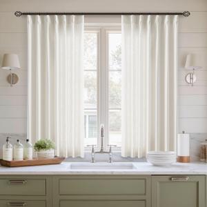 Natural Linen Kitchen Curtains 45 Inches Long 2 Sets Basement Curtains for Small Window Cream Ivory Pinch Pleated Back Tab Linen Blend Short Boho Semi Sheer Back Tab Drapes for Bay Windows 40x45