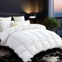 L LOVSOUL Goose Down Fiber Comforter Super King Size, High Fill Power Hotel Style Bedding Comforter, Fluffy Ultra Soft All Season White Duvet Insert with 8 Corner Tabs