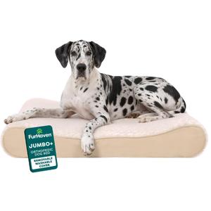 FurHaven Orthopedic Dog Bed for Large Dogs, Luxe Lounger Contour Mattress with Solid Orthopedic Foam Slab for Joint Support, Removable Washable Cover - Jumbo Plus XXL, Plush Suede, Cream