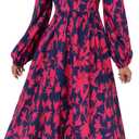 Women's Long Sleeve Button Decor Dress Boho Flowy Square Neck Maxi Dress 2025 Fall Casual Trendy Dresses (M)