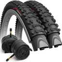 Fincci Set 26 x 1.95 Inch 50-559 Foldable Tires with Schrader or Presta Valve Inner Tubes for MTB Mountain Hybrid Bike Bicycle