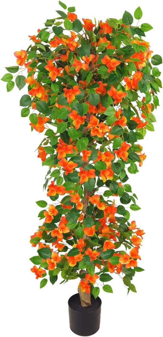 Artificial Bougainvillea Tree -5FT Faux Bougainvillea Tree with Realistic Flowers, Tall Fake Fall Flower Tree for Indoor or Outdoor Decor, Silk Floral Plant for Living Room, Porch, Garden (Orange)