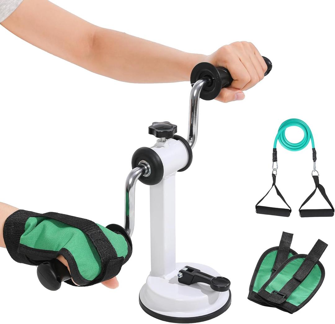 Arm Bike for Physical Therapy, Home Fitness Desk Bike for Seniors, Portable Rehabilitation Exerciser and Resistance Bands for Arm and Shoulder Workout with Adjustable Resistance, Powerful Sunction