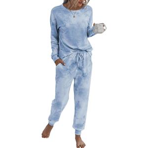 PRETTYGARDEN Women's Two Piece Loungewear Fall Casual Long Sleeve Tops Jogger Pants Pajama Sets Matching Outfits Clothing (Blue, L)