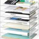MaxGear 7 Tier Acrylic Paper Tray, Clear File Trays, Acrylic Clear Letter Tray Organizer, Stackable Desk Trays, Stackable Paper Organizer, Office Desk Organizers and Accessories (9.4" x 16.7" x 12.5")