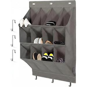 Over the Door Shoe Organizer, Grey 12 Pockets Hanging Shoe Storage Rack with Large Deep Pockets, Oxford 600D Fabric Shoe Storage Rack with 6 hook for Shoes, Home Accessories etc