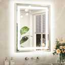 TETOTE 24 x 30 Large Bathroom Mirror Brushed Bright Nickel Metal Frame Frontlit & Backlit Vanity Mirror 3 Colors White/Warm/Natural Stepless Dimmable Anti-Fog Bathroom Mirrors for Vanity Wall-Mounted