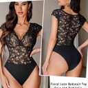 Avidlove Lace Bodysuits for Women Sexy V Neck Sheer Bodysuit Tops Snap Crotch One Piece Teddy (S, Black)