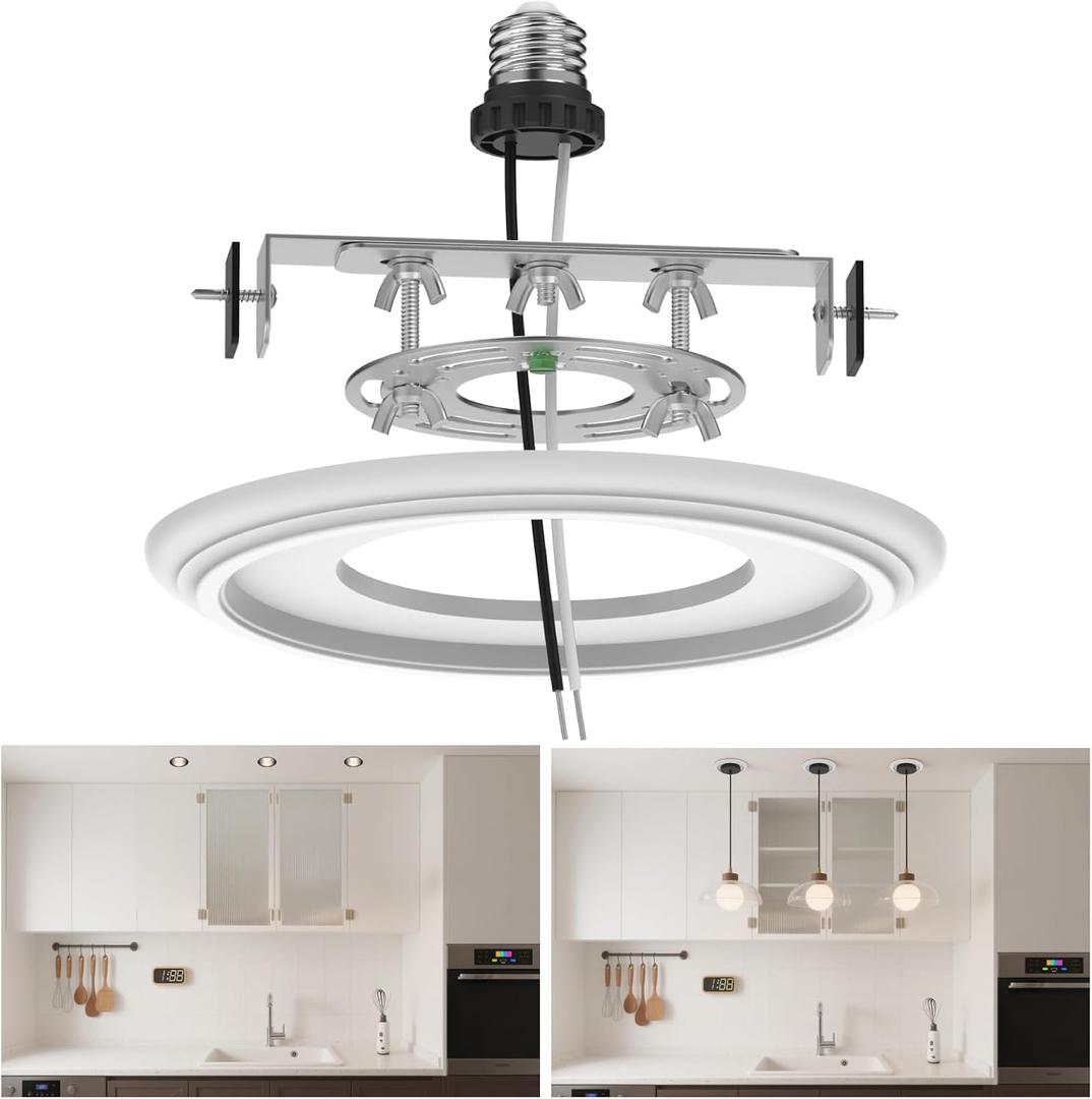 6-Inch Recessed Can Light Conversion Kit for Pendant Light or Ceiling Fan, Ceiling Fixture Adapter with 7" Decorative White Plastic Medallion, Retrofit Kit for 6" Recessed Housing