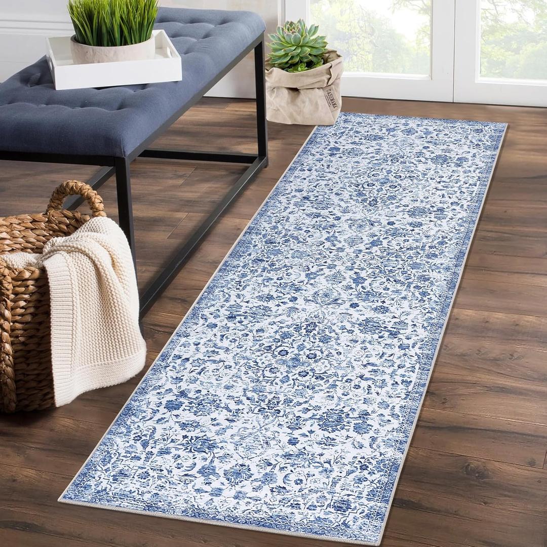 CAROMIO Hallway Runner Rug Vintage Runner Rugs Retro Floral Entryway Rugs, Washable Stain Resistant Non-Slip Rug Oriental Distressed Entrance Carpet for Laundry Kitchen, Blue, 2' x 6' CAROMIO Hallway Runner Rug Vintage Runner Rugs Retro Floral Entryway Rugs, Washable Stain Resistant Non-Slip Rug Oriental Distressed Entrance Carpet for Laundry Kitchen, Blue, 2' x 6'