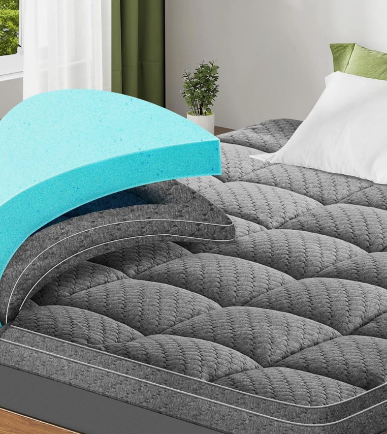 Dual Layer Memory Foam Mattress Topper - AprLeaf 3 Inch Pillow Top Mattress Topper, 2 Inch Cooling Gel Memory Foam and 1 Inch Pillow-Top Cover for Medium Support Relief Back Pain (Queen, Grey)