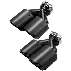 LCGP 2 Pack Carbon Fiber Exhaust Tip 3" Inlet to Dual 3.5" Outlet 9.8" Long Black Stainless Steel Y Pipe Tailpipe tip